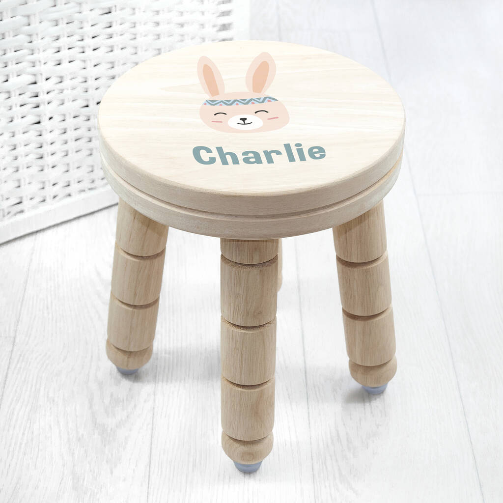 Personalised Cute Bunny Kids Wooden Stool, 1 of 6