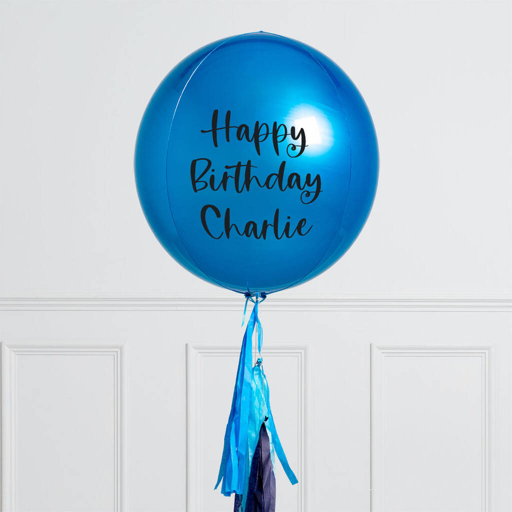 Personalised Sapphire Blue Inflated Orb Balloon By Bubblegum Balloons