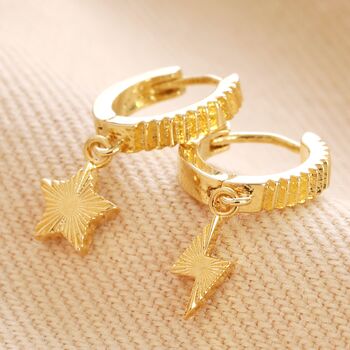 Mismatched Celestial Huggie Earrings In Gold Plating, 4 of 5