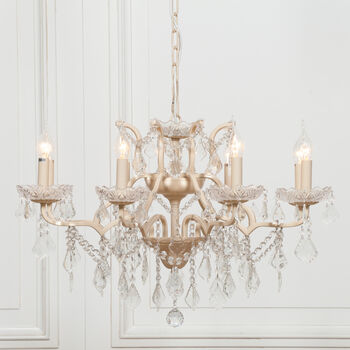 Antique French Chandelier In Cream Eight Branches, 2 of 3