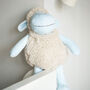 Blue Curly Sheep Plush Toy For Baby And Toddler, thumbnail 5 of 10