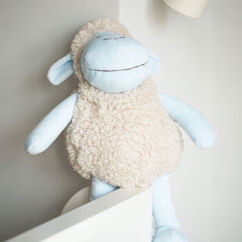 Blue Curly Sheep Plush Toy For Baby And Toddler, 5 of 10