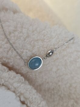 Aquamarine Gem Sterling Silver Necklace,March Birthstone Necklace,Waterproof Stainless Steel Jewellery Gift For Her, 5 of 10