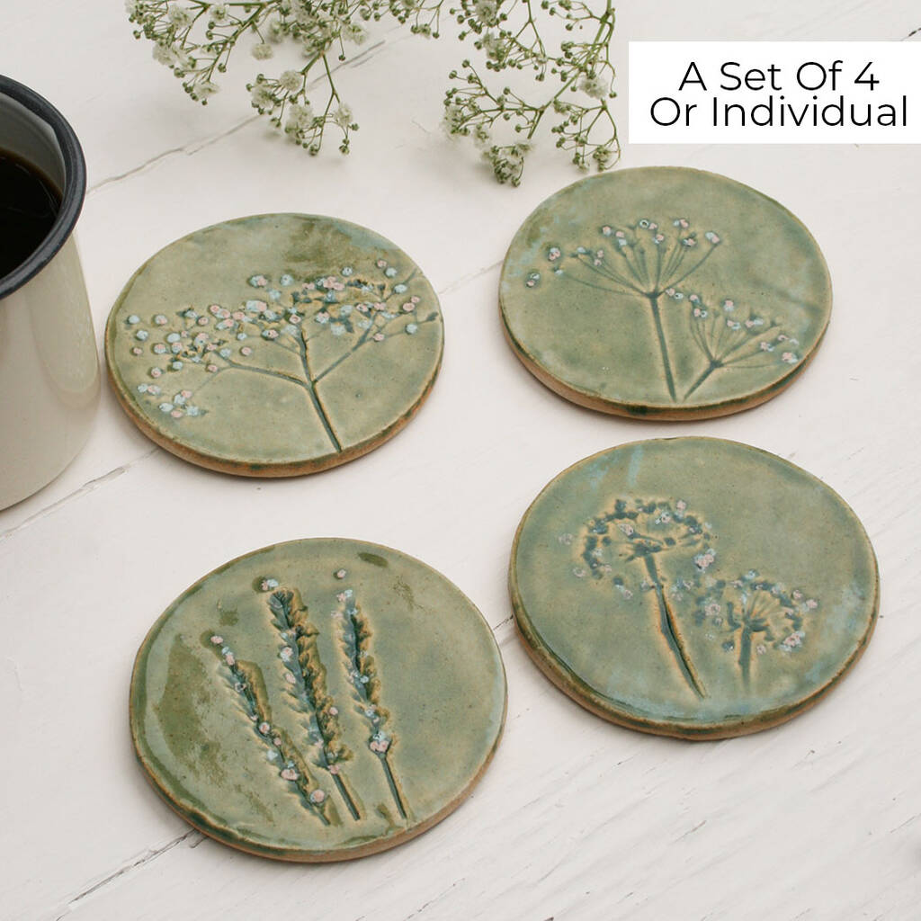 Green Meadow Wild Flower Ceramic Coasters, 1 of 8