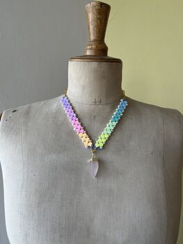Handmade Pastel Rainbow Rose Quartz Crystal Necklace, 3 of 10