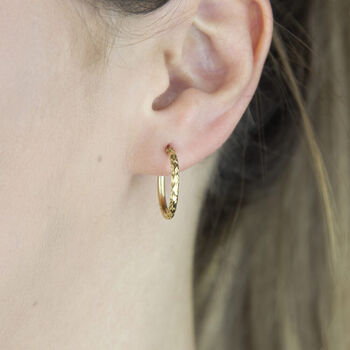 9ct Yellow Gold Diamond Cut Hoops, 2 of 3