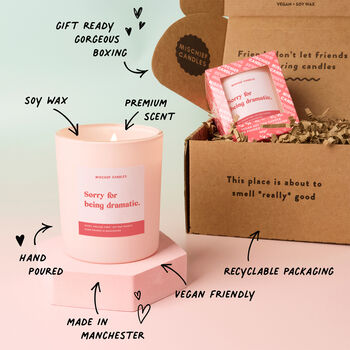 Funny Apology Gift For Friend Sorry For Being Dramatic Drama Queen Scented Candle, 2 of 4