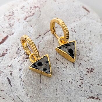 'The Triangle' Dalmatian Jasper Gold Plated Earrings, 4 of 6