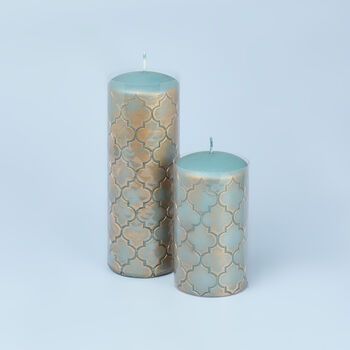 G Decor Morocco Gold Brass Turquoise Blue Pillar Candle, 3 of 5