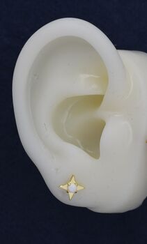 White Opal Star Stud Earrings In Sterling Silver, 5 of 12
