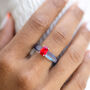 Blue Resin Ring With Red Rhinestone, thumbnail 2 of 6