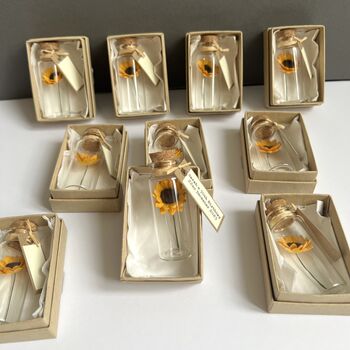 Personalised Handmade Tiny Sunflowers In Bottles Favours For Weddings Or Parties, 4 of 11