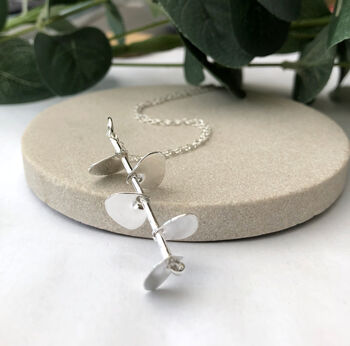 Sterling Silver Single Eucalyptus Necklace, 3 of 12
