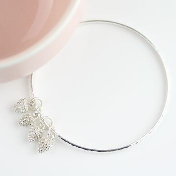 Hammered Bangle With Silver Pine Cone Charms, 2 of 4