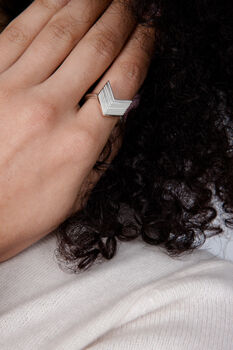 Sterling Silver Art Deco Arrow Ring – Rhodium Plated – Geometric Designer Jewellery – Modern Vintage Style, 5 of 11