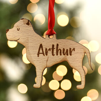 Staffie Personalised Wooden Dog Christmas Decoration, 4 of 5