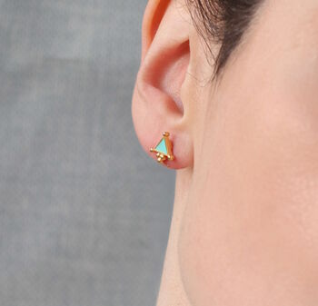 Turquoise Triangle Stud Earrings, 3 of 6