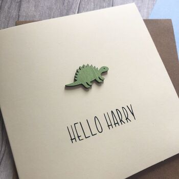 Personalised New Baby 'Hello Name' Dinosaur Card, 2 of 3