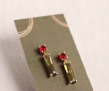 Olive Green Dainty Statement Earrings, 2 of 5