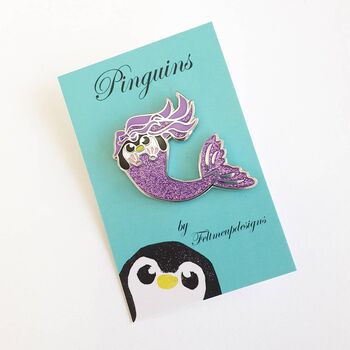 Glittery Mermaid Penguin Enamel Pin Badge, 2 of 12