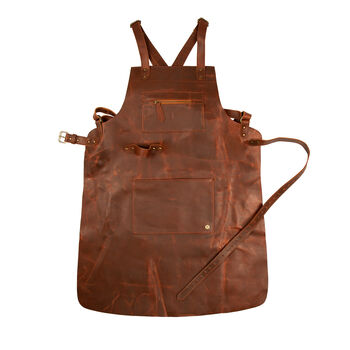 Personalised Cross Back Brown Full Grain Leather Apron, 4 of 8