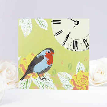Vintage Robin And Clock Greeting Card, 2 of 2