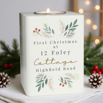 Personalised Christmas Foliage White Tealight Holder, 4 of 5