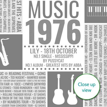 Personalised 50th Birthday Print 1976 Music Year Gift, 7 of 12