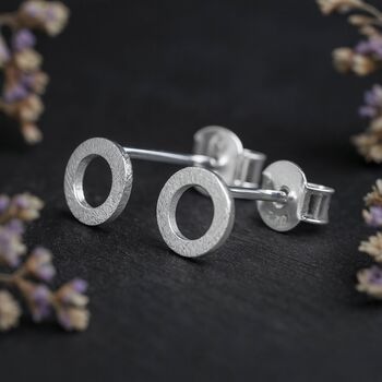 Sterling Silver Karma Circle Stud Earrings, 3 of 9