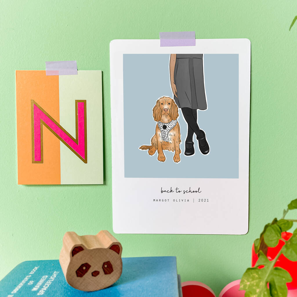 'Back To School' Illustrated Child And Pet Print, 1 of 5