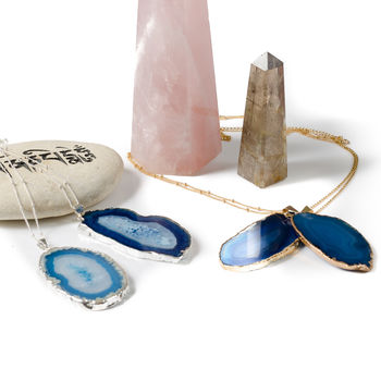 Large Blue Agate Yoga Pendant Necklace, 2 of 6