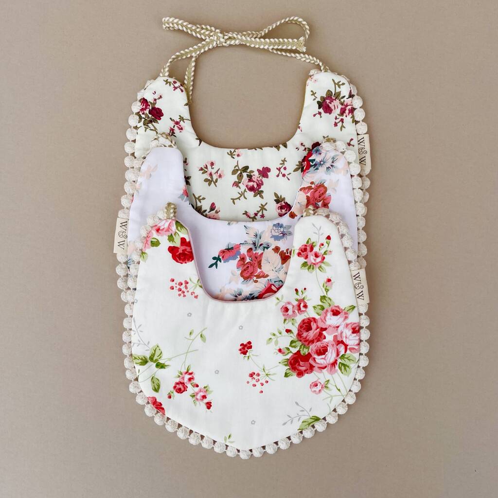 Reversible Bib Set Of Three In Rose Dreams Collection, 1 of 8