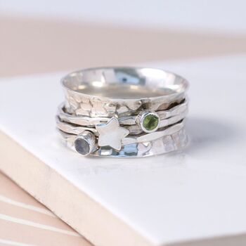 Personalised Moonstone Star Spinner Ring In Silver, 7 of 12