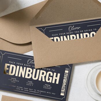 Personalised Edinburgh Boarding Pass Birthday Voucher, 7 of 9