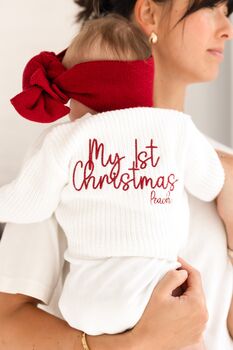 My First Christmas Embroidered Personalised New Baby Knitted Cardigan, 4 of 11