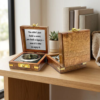 Vintage Brass Compass With Wooden Box And Engraved Quote, 3 of 12