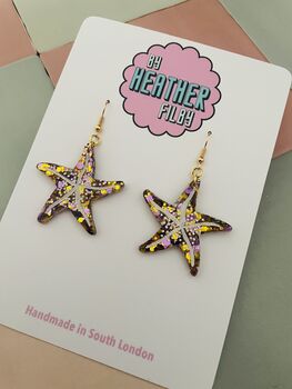 Shimmering Shore Large Starfish Glitter Resin Earrings, 7 of 8