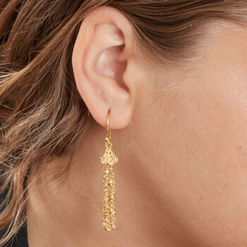 Gold Plated Silver Beaded Tassel Drop Earrings, 2 of 5