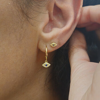 Minimalist Small Evil Eye Charm Dainty Hoop Earrings, 2 of 4
