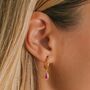 July Birthstone Ruby Gold Plated Huggie Hoop Earrings, thumbnail 1 of 12