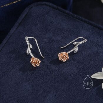 Sterling Silver Rose Flower Crawler Earrings, 5 of 10