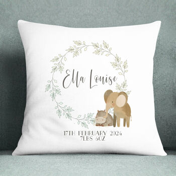 Newborn Safari Themed Personalised Cushion, 2 of 5