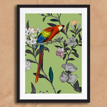 Parrot Floral Green Vintage Style Art Print, 5 of 6