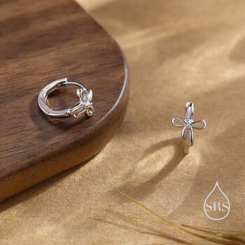 Sterling Silver Dainty Ribbon Bow Huggie Hoop Earrings, 5 of 11