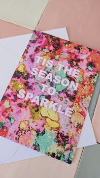 Tis The Season To Sparkle – Pink And Gold Marble Christmas Card – Blank Inside, 2 of 4