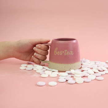 Bes Tea Handmade Ceramic Mug, White Or Pink Bestie Gift, 4 of 9