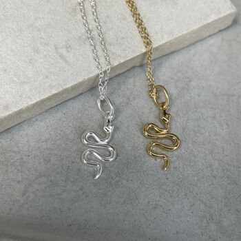 Sterling Silver Gold Plated Snake Necklace, 3 of 10