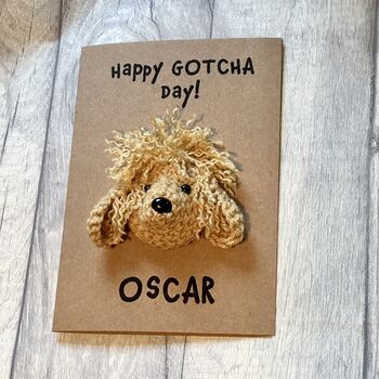 Personalised Dog Name Gotcha Day Crochet Birthday Card Handmade, 6 of 12