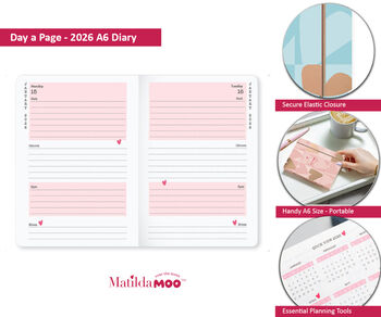 2026 A6 Day A Page Diary Matilda Moo Personalised Gift, 11 of 12