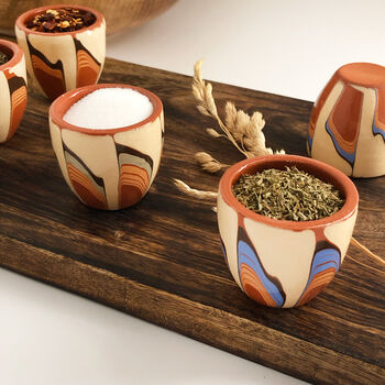 Pair Of Stoneware Pinch Or Dip Pots With Blue Accent, 4 of 7